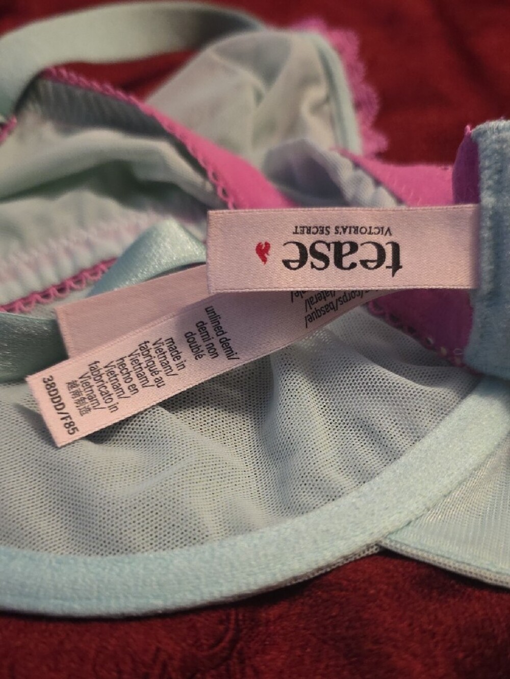 Victoria's Secret Light Blue Bra with Pink Lace Trim 38DDD - Picture 3 of 3